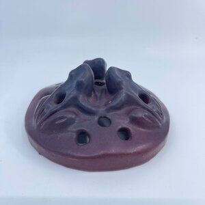 vintage van briggle pottery flower frog with 3 frogs purple